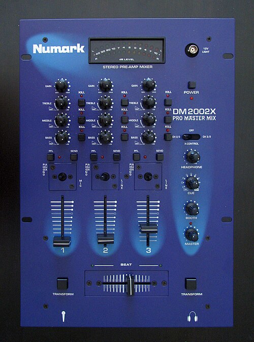 A DJ mixer and turntable setup, the club equipment where 12-inch extended mixes were the working format for 80s dance floors