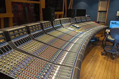 A recording studio mixing console, the type of desk where Dallas jingle houses like PAMS and JAM produced station ID packages for 80s radio