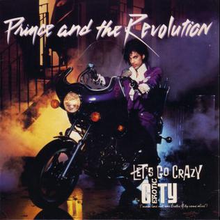 The single cover for Prince and the Revolution's Let's Go Crazy, which lists Erotic City as its B-side