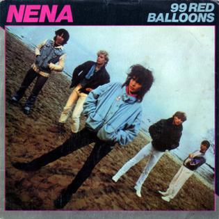 The Nena 99 Red Balloons single cover, the band standing in an open field