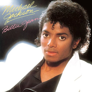 The single cover art for Billie Jean by Michael Jackson, a close up portrait of Jackson in a white jacket