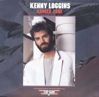 The Kenny Loggins Danger Zone Top Gun single cover, a portrait beside a fighter jet