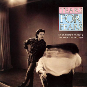 The single cover art for Everybody Wants to Rule the World by Tears for Fears, a blurred double exposure photo of the band