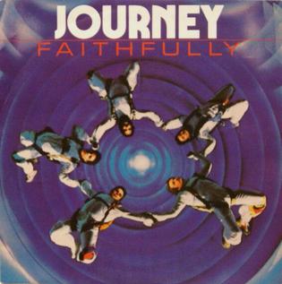The Journey Faithfully single cover, a circular blue and purple illustration of the band members