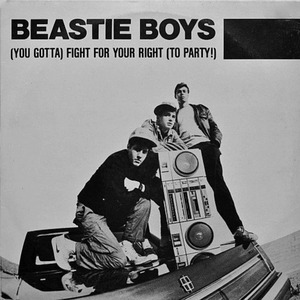 The Beastie Boys Fight for Your Right single cover, the trio standing on top of a car
