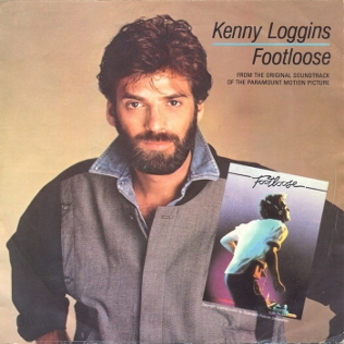 The single cover art for Footloose by Kenny Loggins, a portrait of Loggins beside the film's soundtrack artwork