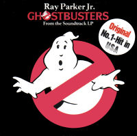 The single cover art for Ghostbusters by Ray Parker Jr, the no ghost logo with a red circle and slash