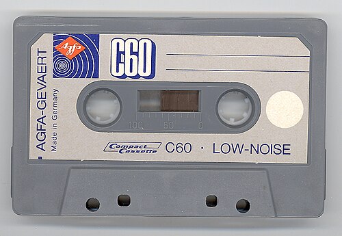 A compact cassette tape, the format on which a studio engineer secretly preserved the only surviving copy of the Hit Me with Your Best Shot demo