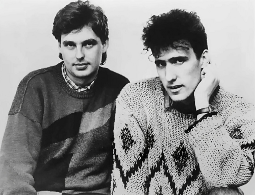 Andy McCluskey and Paul Humphreys of OMD in a 1985 press photo