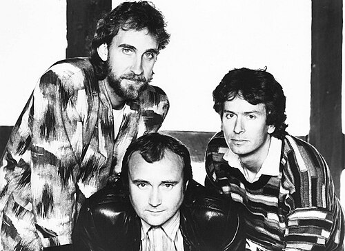 Phil Collins, Mike Rutherford and Tony Banks of Genesis in a 1986 press photo