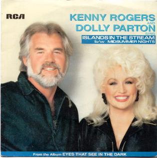The Kenny Rogers and Dolly Parton Islands in the Stream single cover, a portrait of the two singers