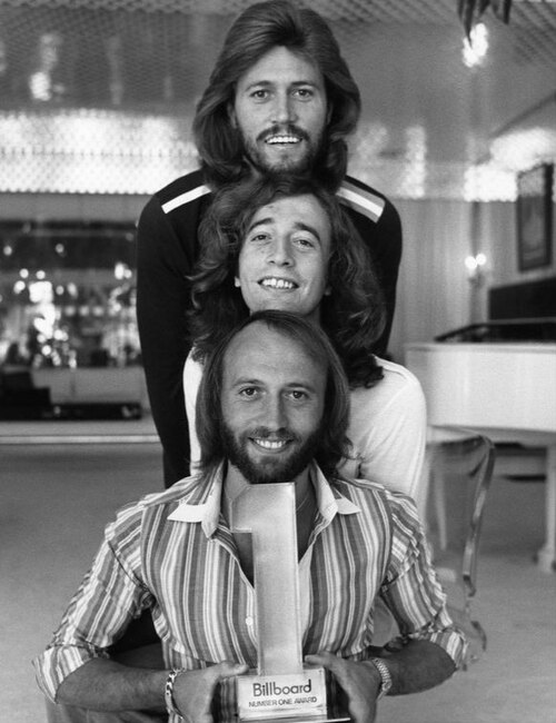 Barry, Robin and Maurice Gibb of the Bee Gees, who wrote the song, in 1977