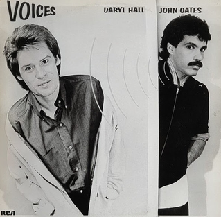 The Daryl Hall and John Oates Voices album cover featuring Kiss on My List, a split portrait of the two musicians