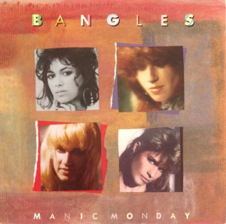 The single cover art for Manic Monday by The Bangles, four separate portrait photos of the band members
