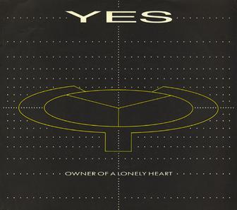 The Yes Owner of a Lonely Heart single cover, a dotted grid with the band logo outlined in yellow