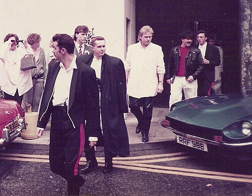 Members of Frankie Goes to Hollywood walking through London in the 1980s