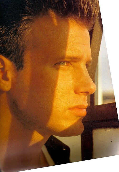 A close portrait of Corey Hart from 1990