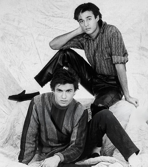 George Michael and Andrew Ridgeley of Wham! in a 1984 promotional photo