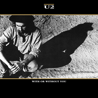 The U2 With or Without You vinyl single cover, a black and white photo of a seated figure and long shadow