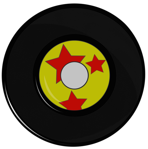 A black 45 rpm vinyl single with a yellow center label