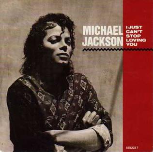 The single cover for I Just Can't Stop Loving You by Michael Jackson, a black and white portrait photo