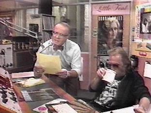 Les Nessman and Dr. Johnny Fever in the WKRP studio, a still from the sitcom
